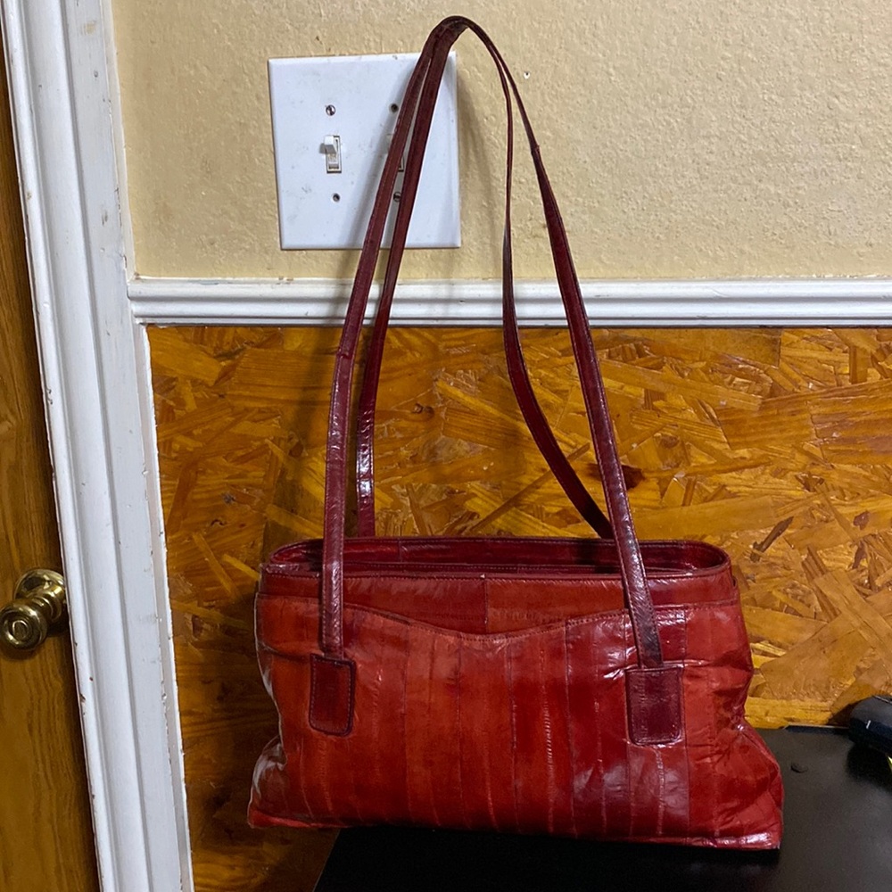 Vintage 1970 Eel Red Skin Handbag/Red Leather